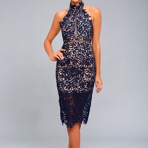 Lulus Divine Destiny Navy Blue Lace Midi Dress - Size S